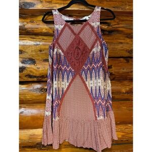 Umgee Patchwork Boho Crochet Mini Dress‎ Size Small